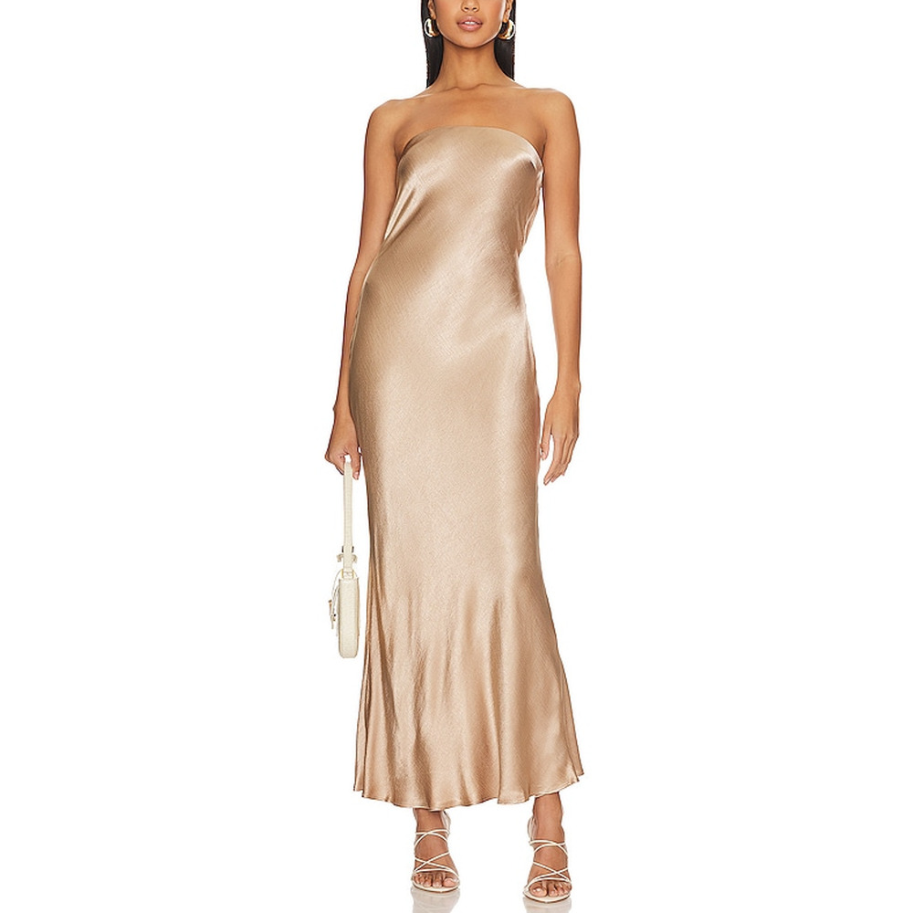 Bec + Bridge Gold Viscose Moon Dance Strapless Dress Size 10